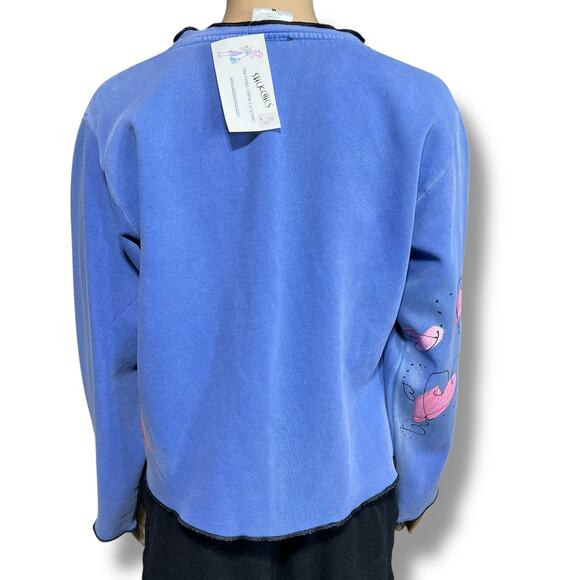 Vintage Stick Chics Womens Hand Painted Sweatshirt Button Closure Blue Medium - Picture 3 of 14